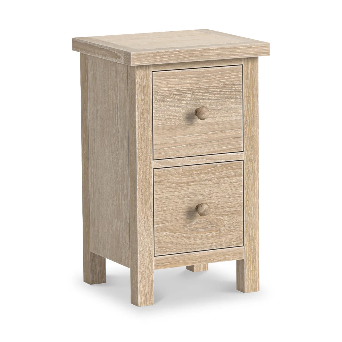 Modern Country Washed Oak 2 Drawer Slim Bedside Table - Blythe Living