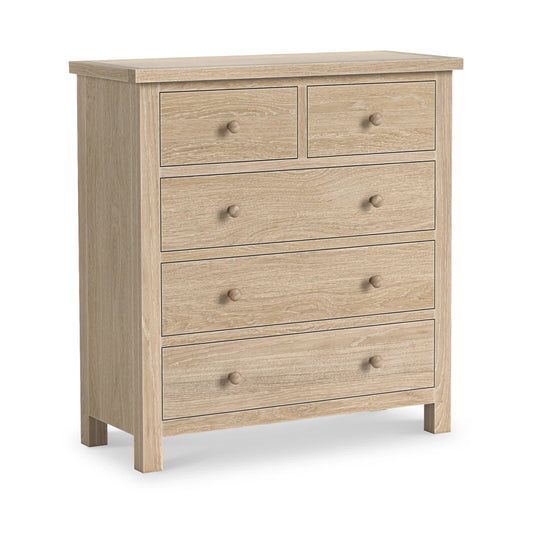 Modern Country Washed Oak 2 Over 3 Chest of Drawers