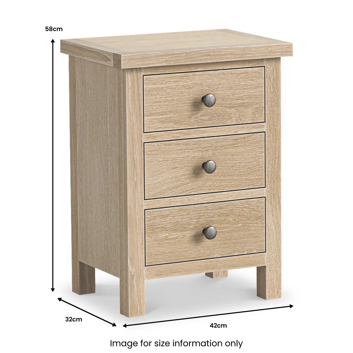 Modern Country Washed Oak 3 Drawer Bedside Table for Sale Online - Blythe Living