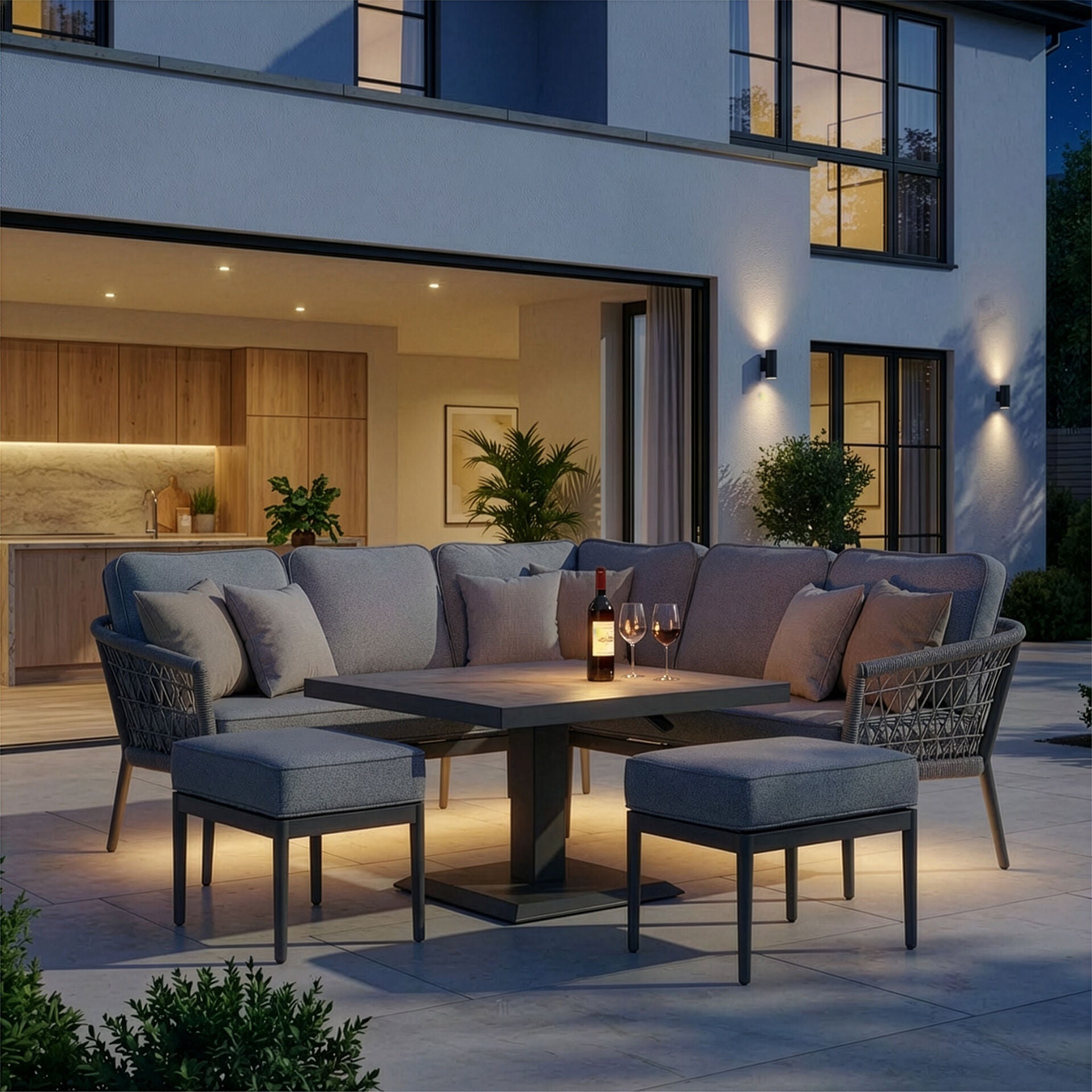 Monaco Rope Weave Corner Sofa with Rising Table – buy stylish outdoor sofa set for modern garden spaces