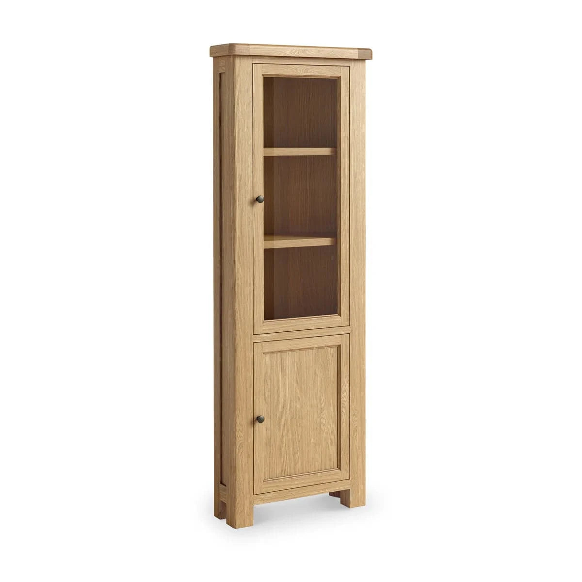 Normandy Oak 2 Door Corner Display Unit | Rustic Tall Glass Cabinet