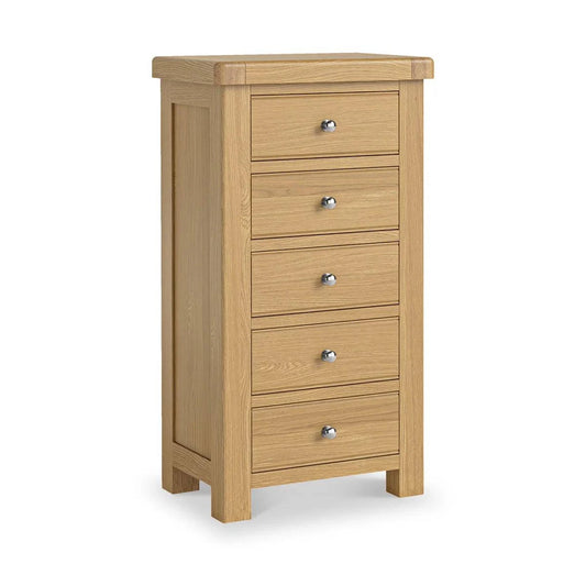 Normandy Oak 5 Drawer Tallboy Chest