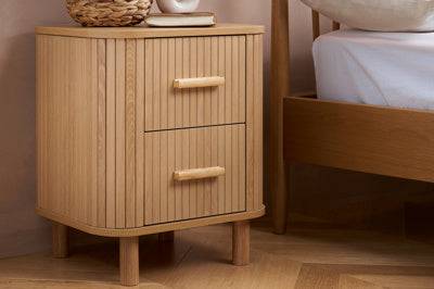 ONLINE AXEL 2 DRAWER FLUTED BEDSIDE OAK