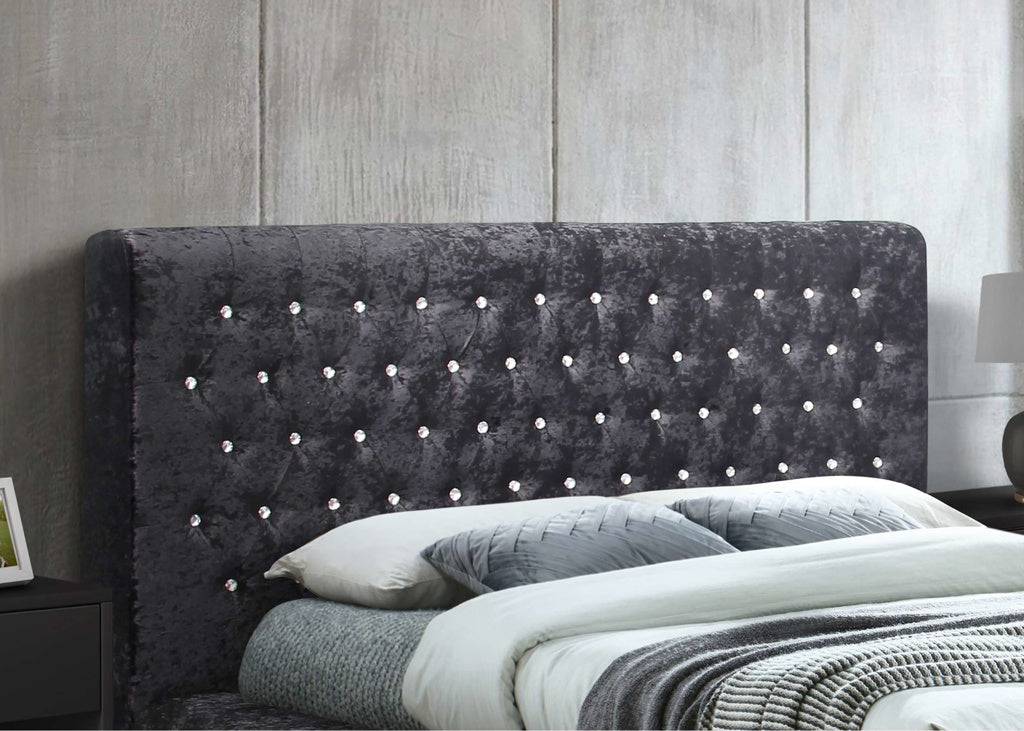 Online Grande Fabric Bed Black Crushed Velvet