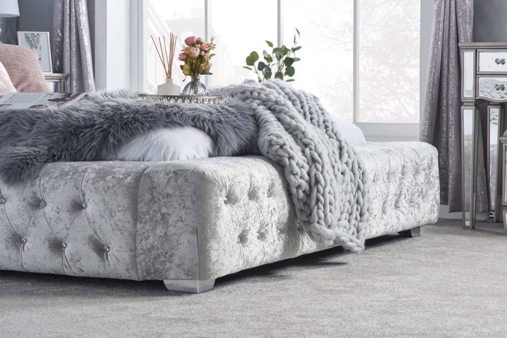 Online Grande Fabric Bed Steel Crushed Velvet