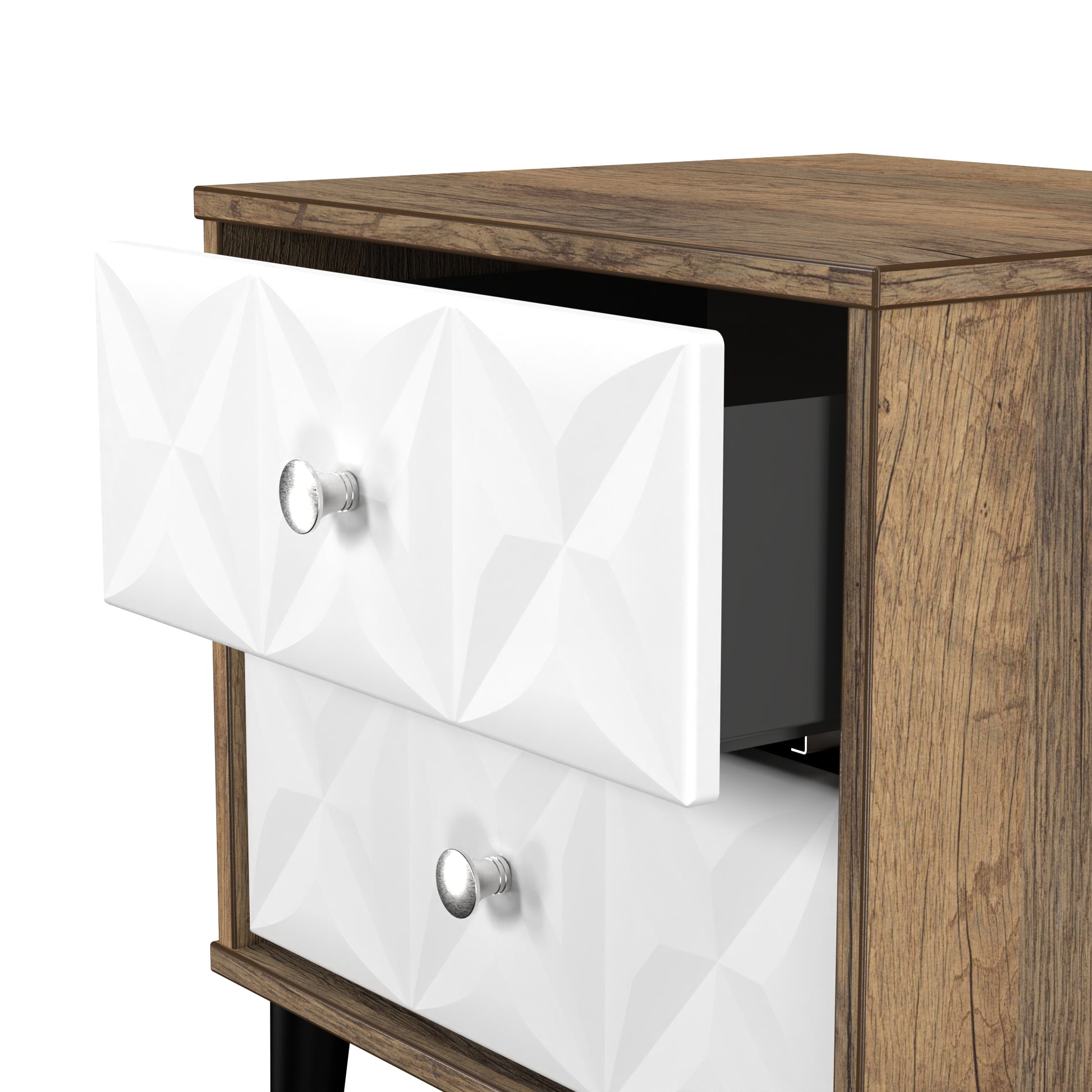 Online Pixel 2 Drawer Bedside Cabinet in White Matt and Vintage Oak Colour for Sale 