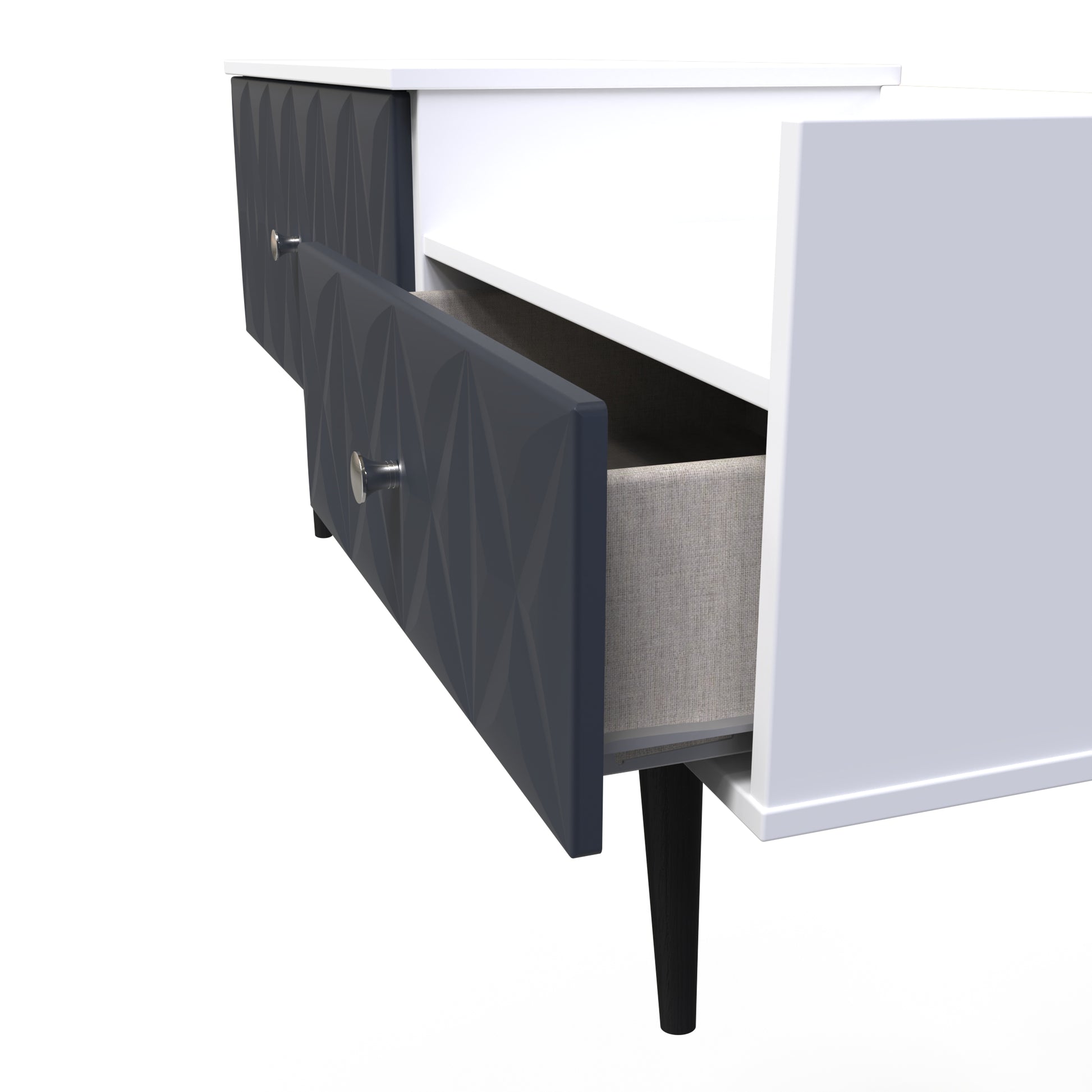 Online Pixel 2 Drawer TV Console Unit in Indigo Blue and White Matt Colour