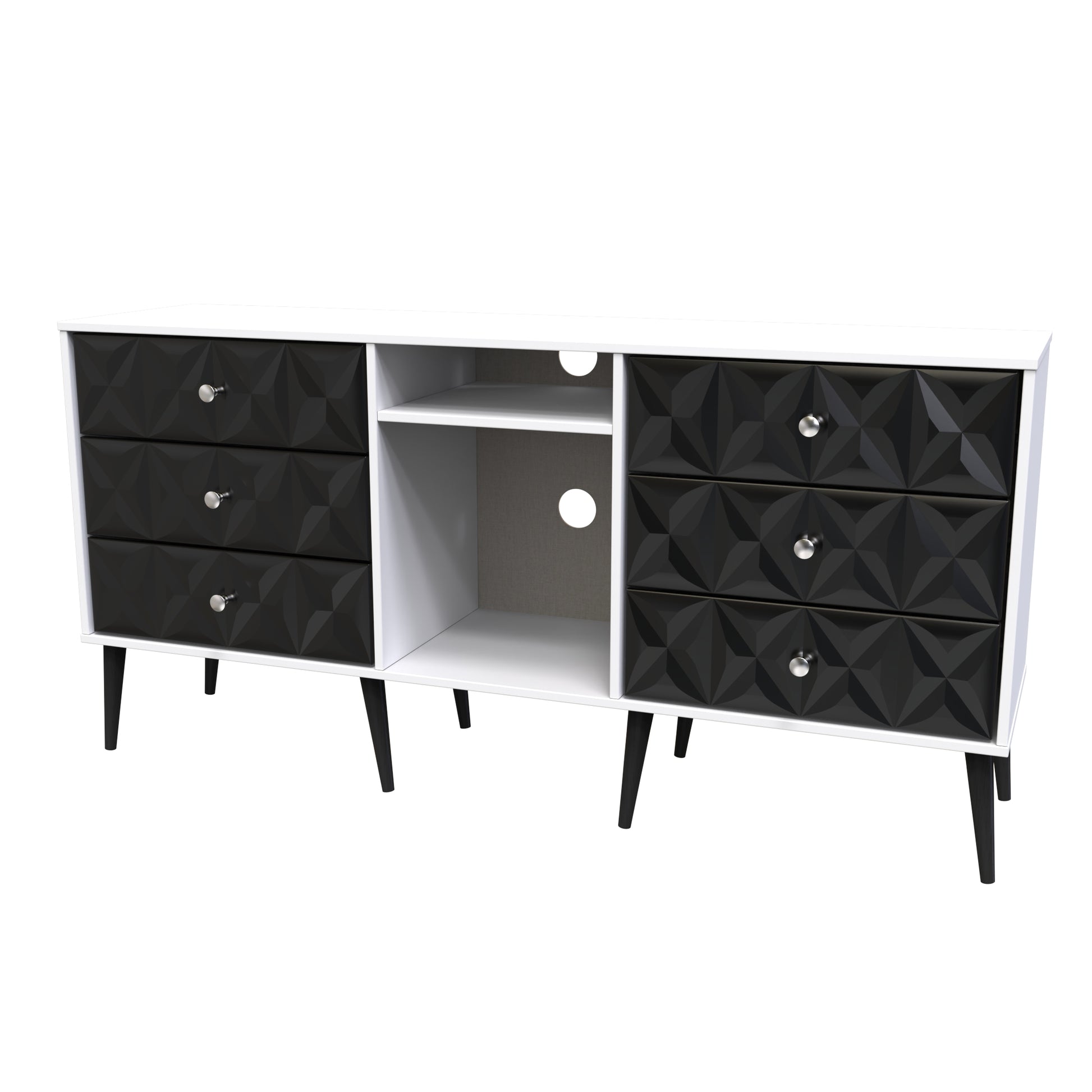 Online Pixel 6 Drawer TV Console Unit in Deep Black and White Matt Colour for Sale