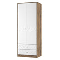 Online Pixel Tall 2 Drawer Wardrobe in White Matt and Vintage Oak Colour