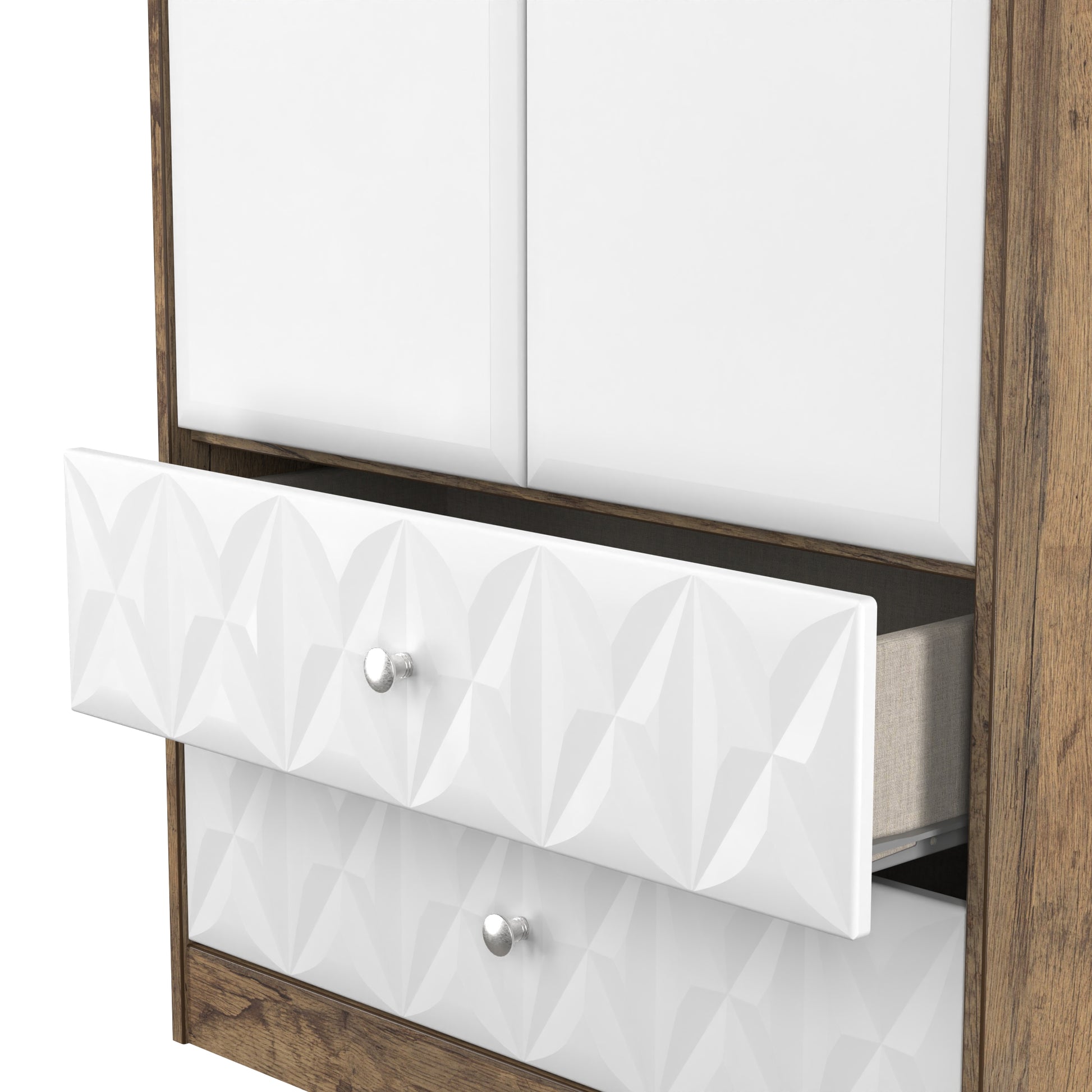 Online Pixel Tall 2 Drawer Wardrobe in White Matt and Vintage Oak for SAle