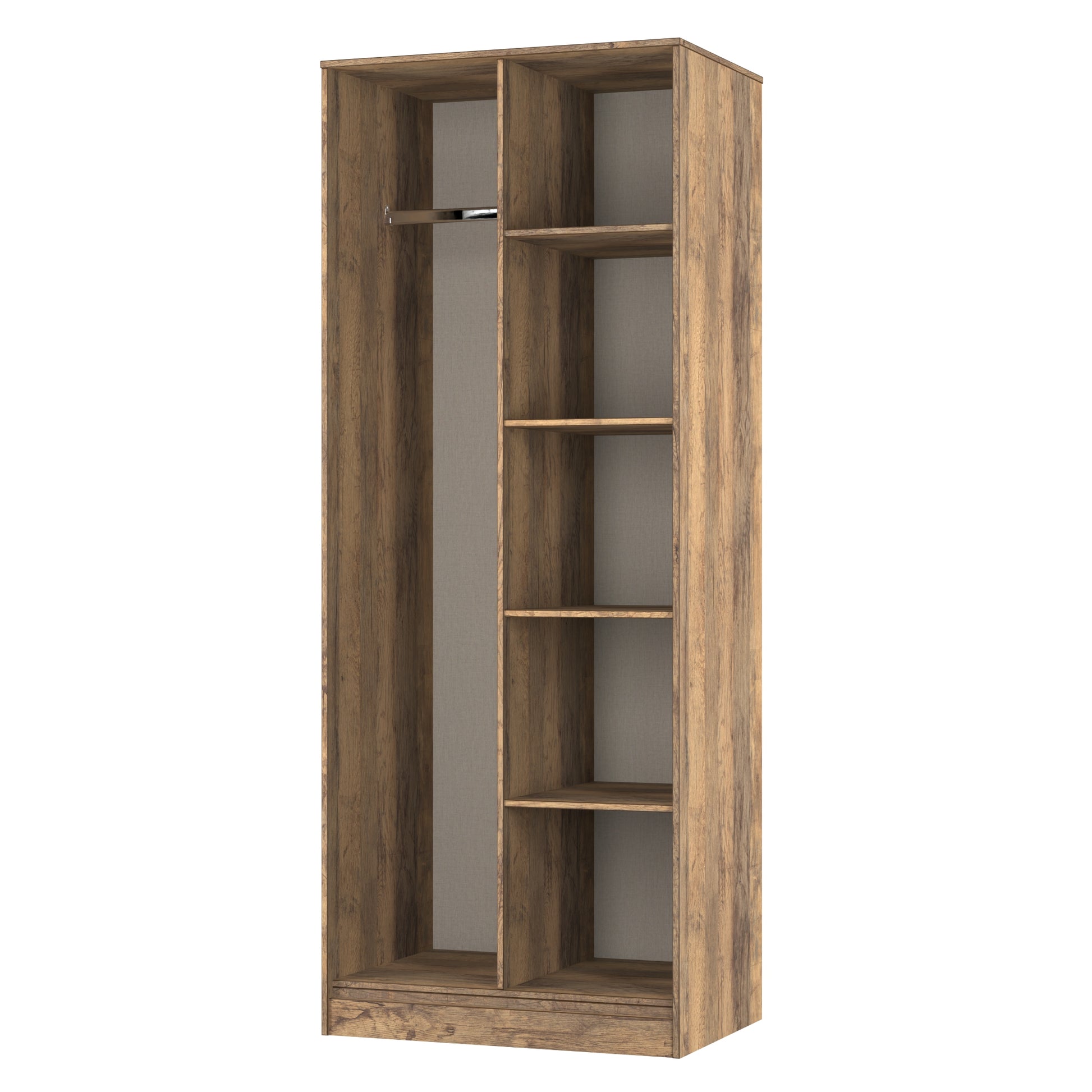 Online Pixel Tall Open Display Wardrobe with Bookcase in White Matt and Vintage Oak 
