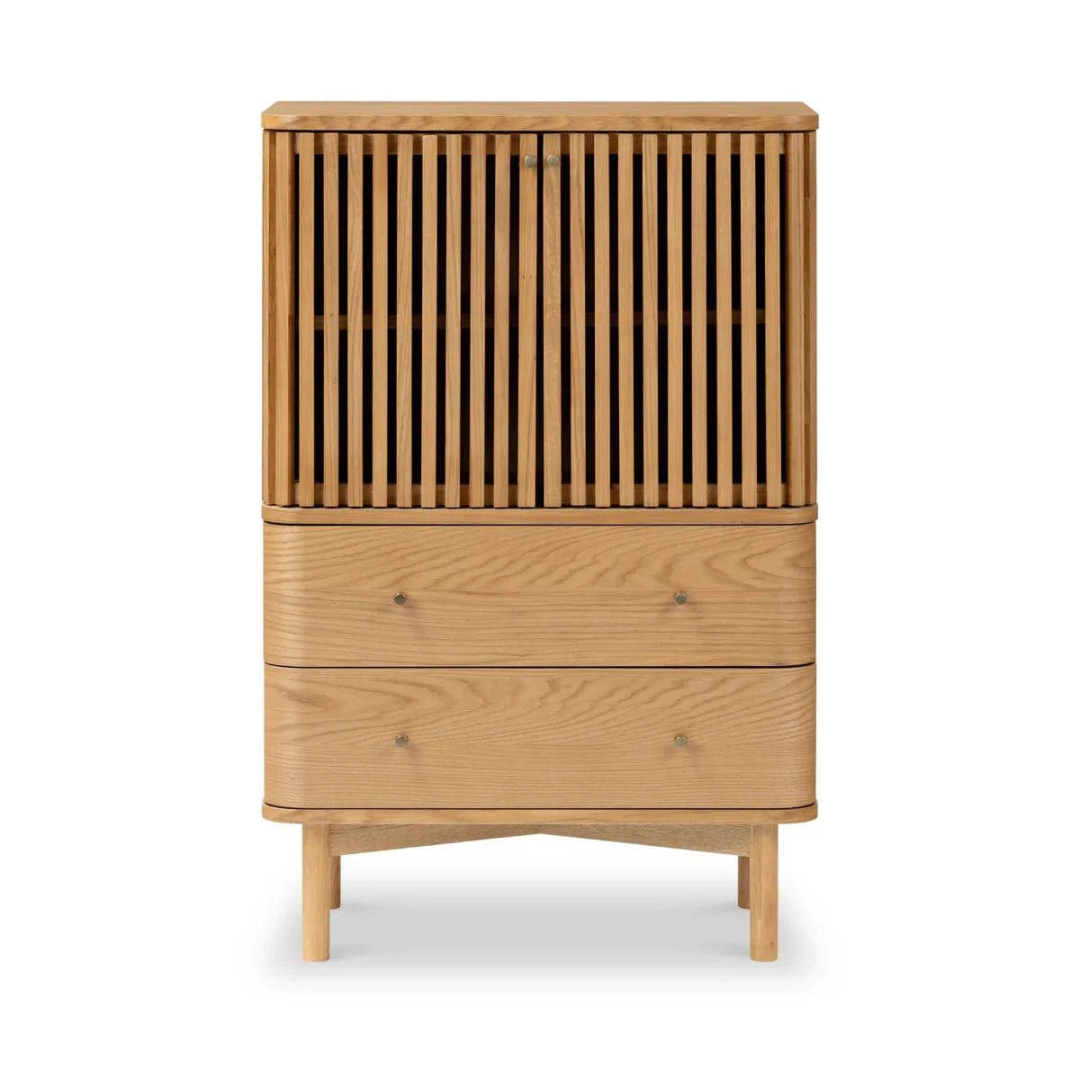 Online Soho Oak Slatted 2 Drawer 2 Door Shoe Cabinet