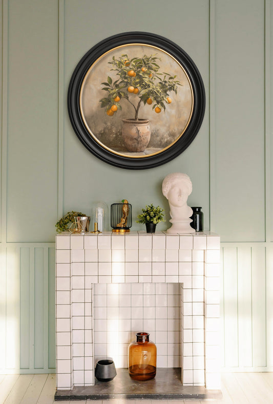 Mediterranean Orange Tree - Oxford Round Frame - Blythe Living