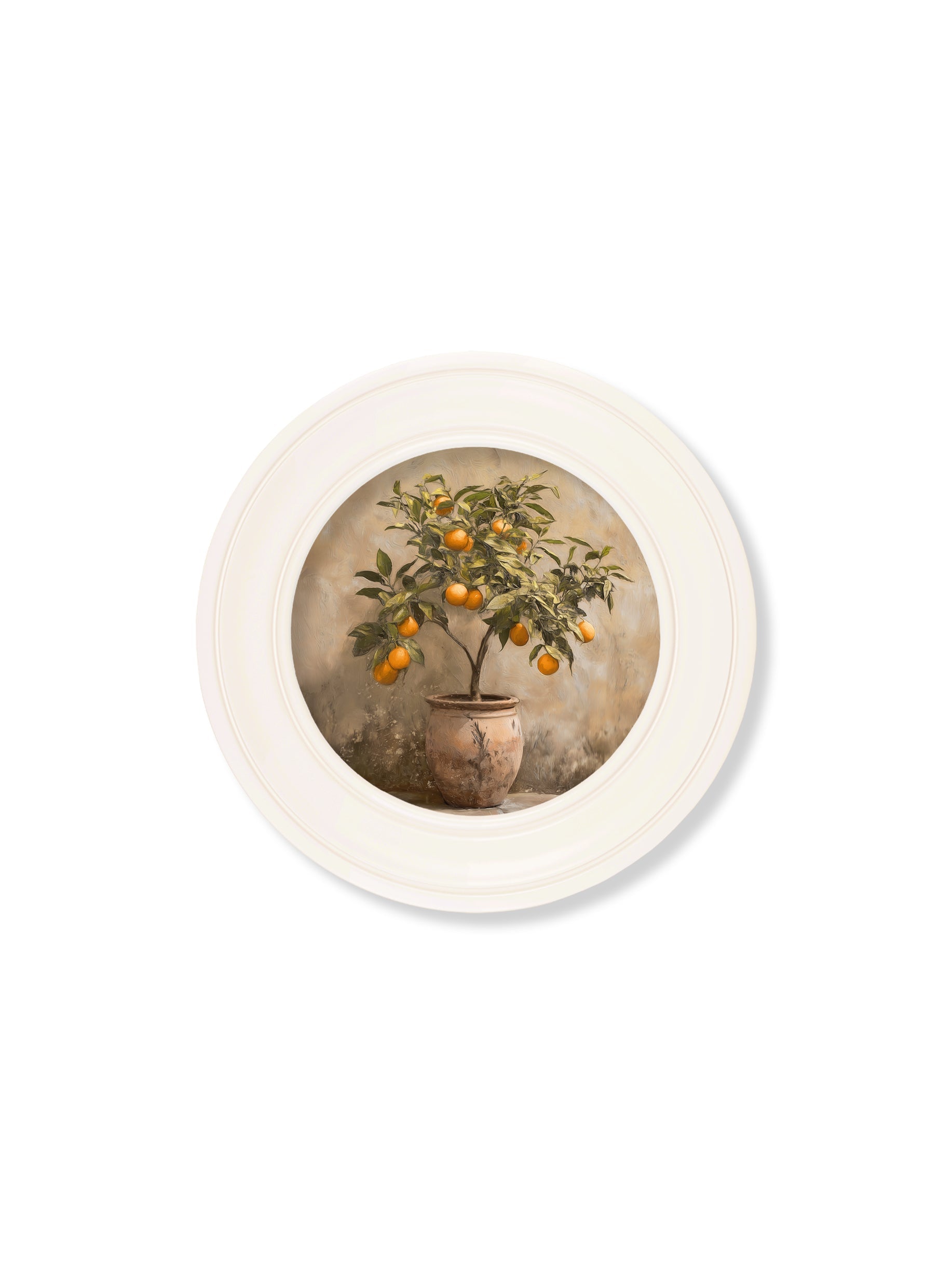 Mediterranean Orange Tree - Oxford Strong White Round Frame - Blythe Living
