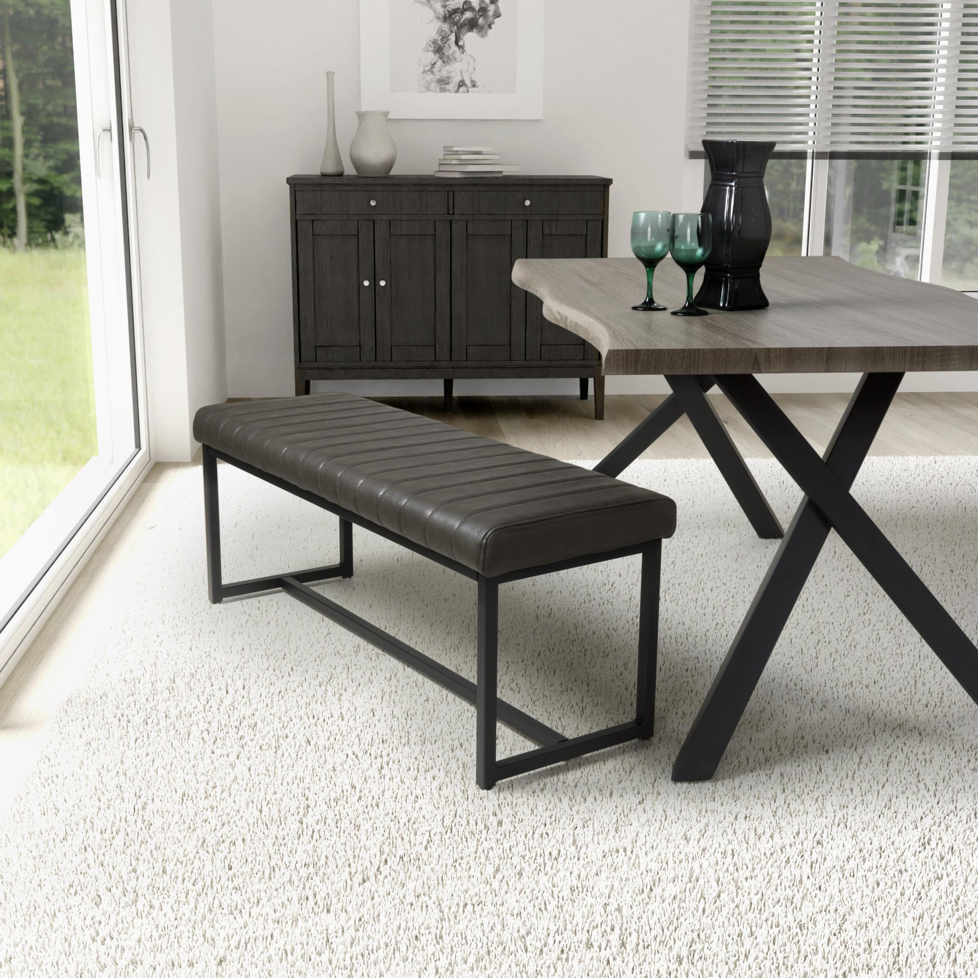 Order Archer Leather Effect Grey Bench upholstered grey bench Blythe Living UK
