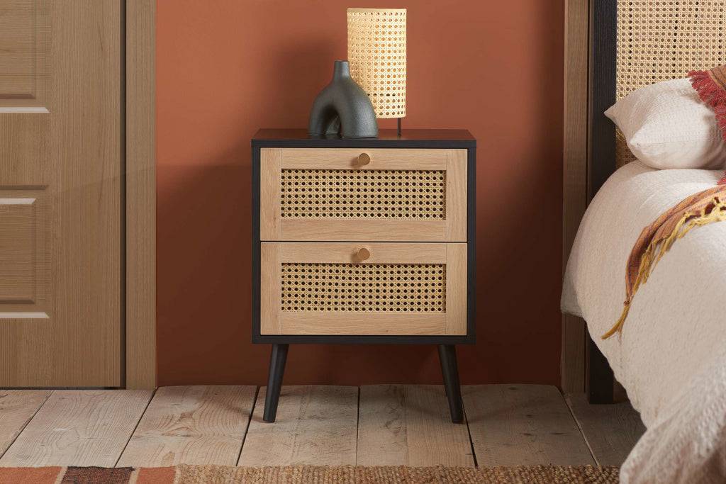 Order Croxley 2 Drawer Rattan Bedside Black - Blythe Living