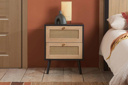 Order Croxley 2 Drawer Rattan Bedside Black - Blythe Living