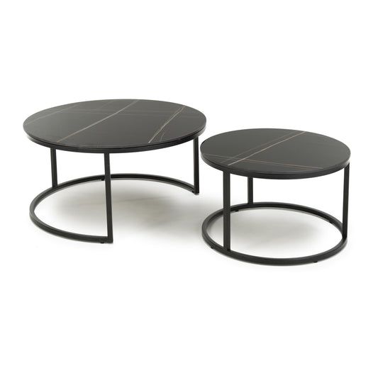 Order Delta Round Black Ceramic Nest of 2 Tables Online 