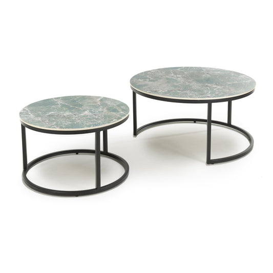 Order Delta Round Green Ceramic Nest of 2 Tables Online - Blythe Living