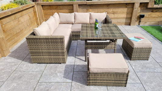 Order Georgia Corner Dining Set | Mixed Brown Rattan Benches