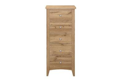 Order Hampstead 5 Drawer Tall Chest Oak narrow bedroom storage UK
