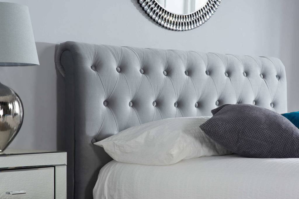 Order Marlow Fabric Bed Grey Velvet Modern Bed - Blythe Living