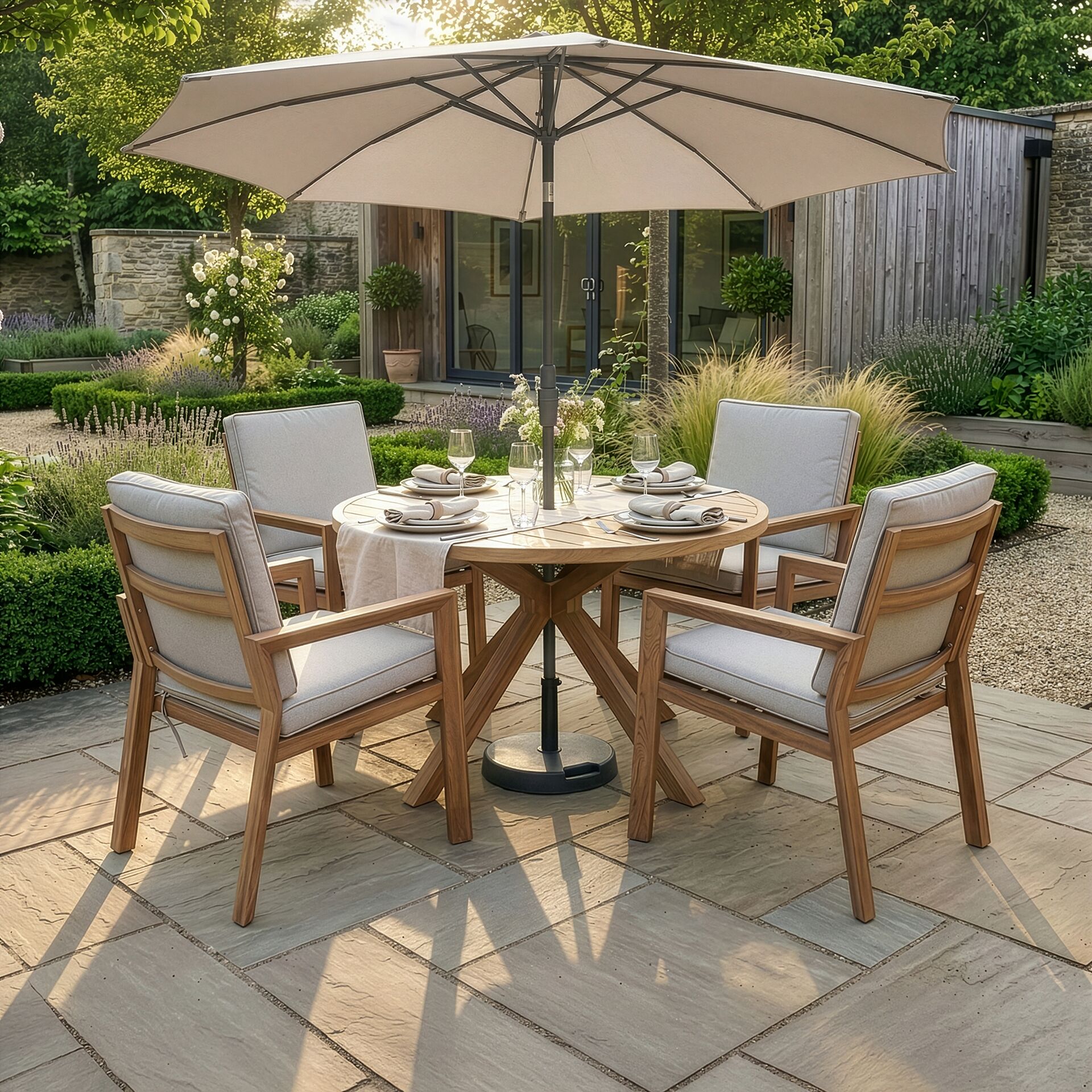 Order Maze New York 4 Seat Round Dining Set with free UK delivery
