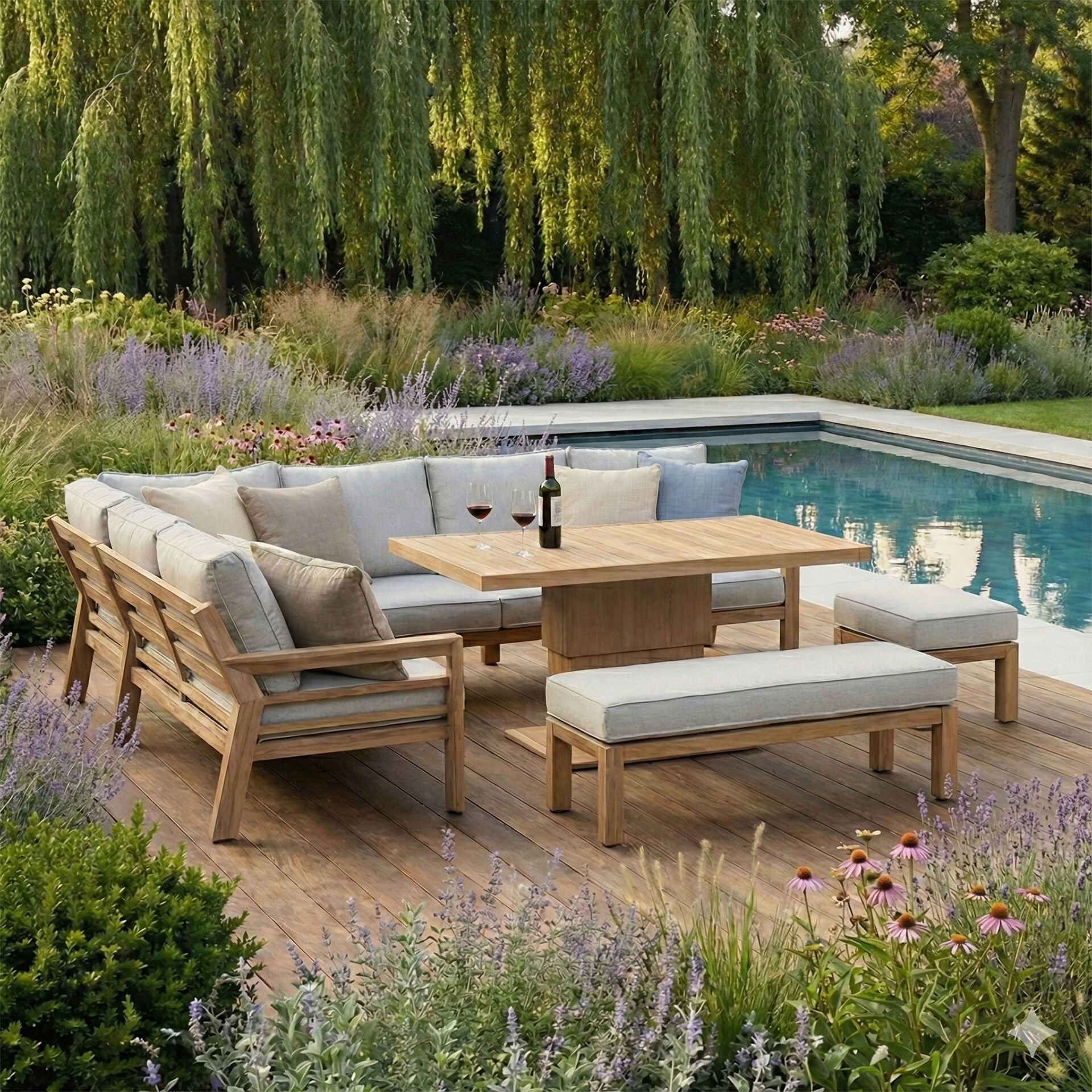 Order New York Wood Effect Aluminium Corner Dining Set for durable garden dining