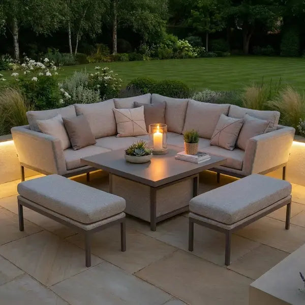 Order Outdoor Fabric Pulse Square Corner Dining Set with Rising Table for premium seating