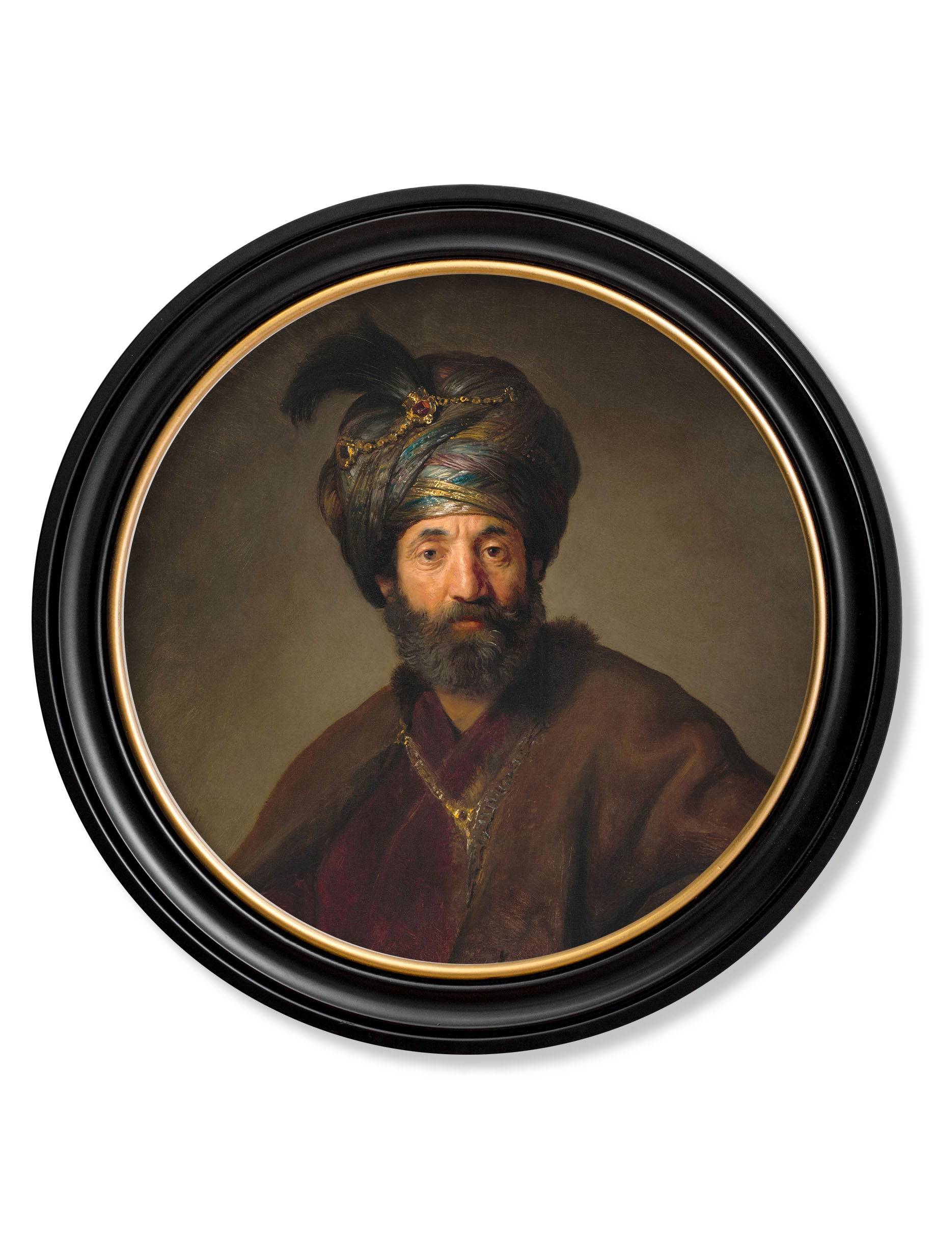 Order Rembrandt's Oriental Gentlemen round framed art free UK delivery

