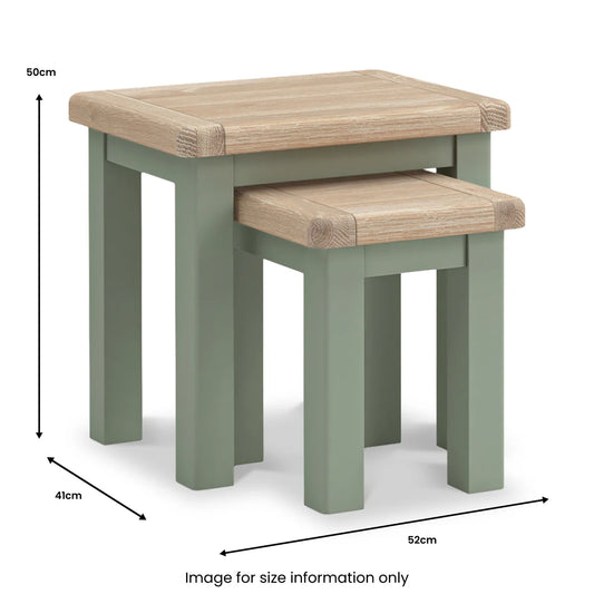 Order Salcombe Sage Green and Oak Nest of 3 Tables Online - Blythe Living