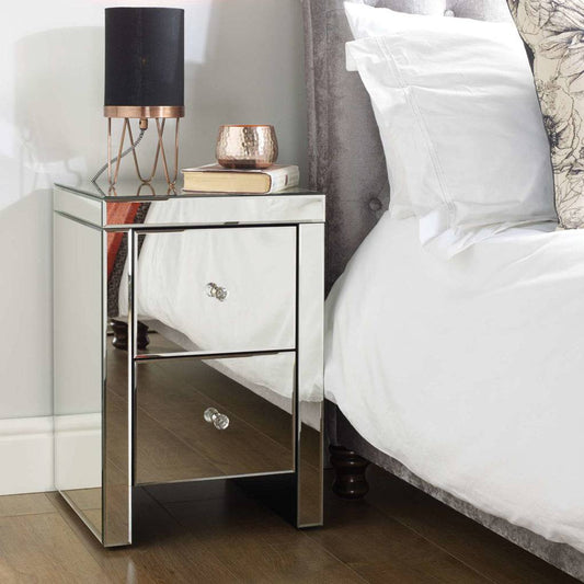 Order Seville 2 Drawer Mirrored Bedside - Blythe Living