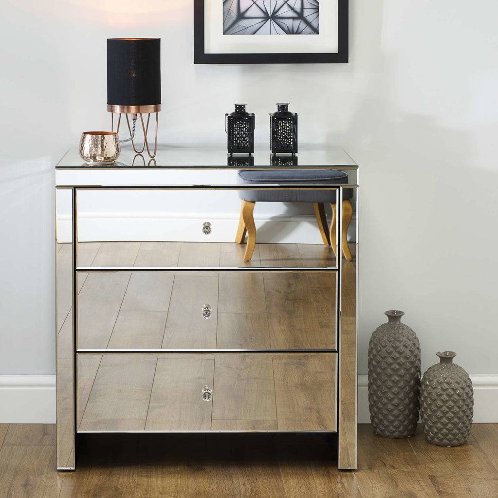 Order Seville 3 Drawer Chest pre-assembled British mirrored bedroom storage UK
