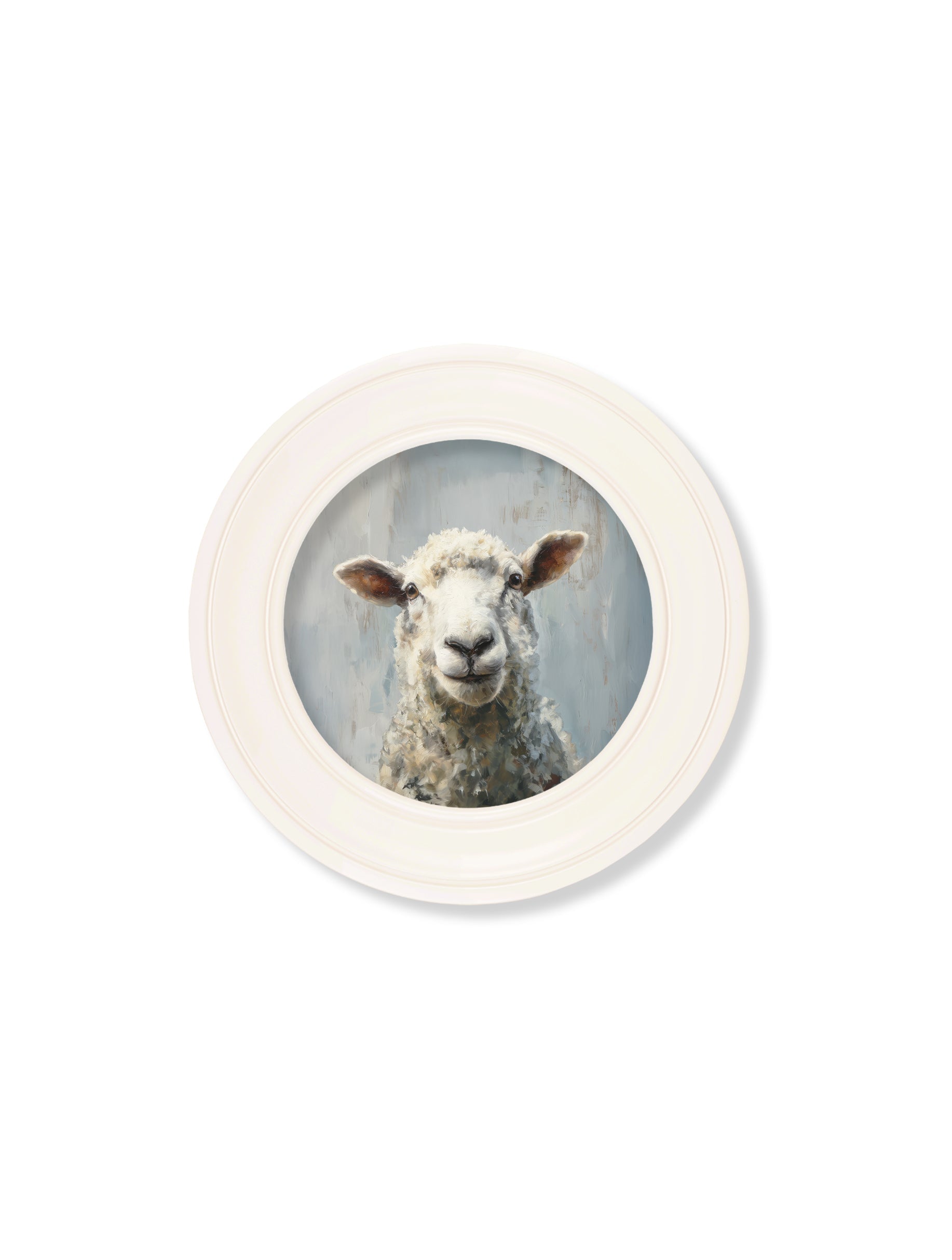 Order The Jolly Sheep country animal portrait round art free UK delivery