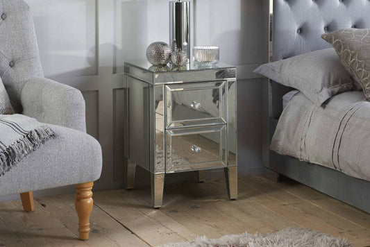 Order Valencia 2 Drawer Mirrored Bedside - Blythe Living