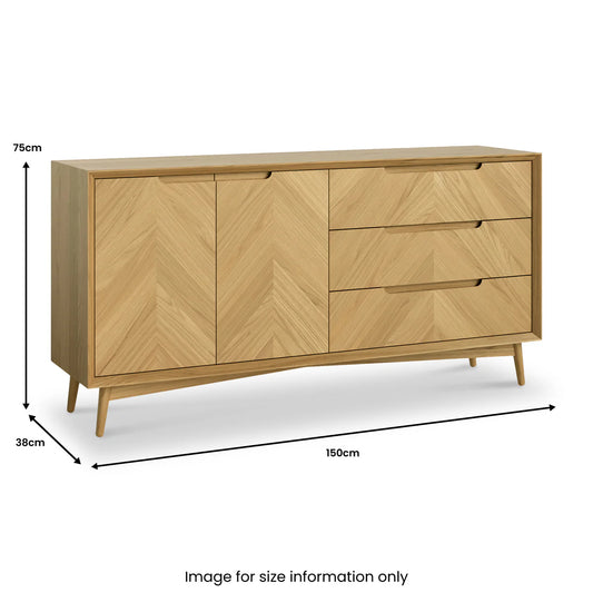 Order Valencia Oak Large Sideboard with Herringbone Pattern and Splayed Legs - Blythe Living
