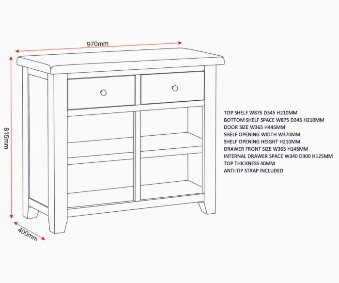 Order Windsor Natural Oak 2 Drawer Sideboard