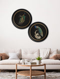 Order c.1847 dark peacock circular wall art pair free UK delivery
