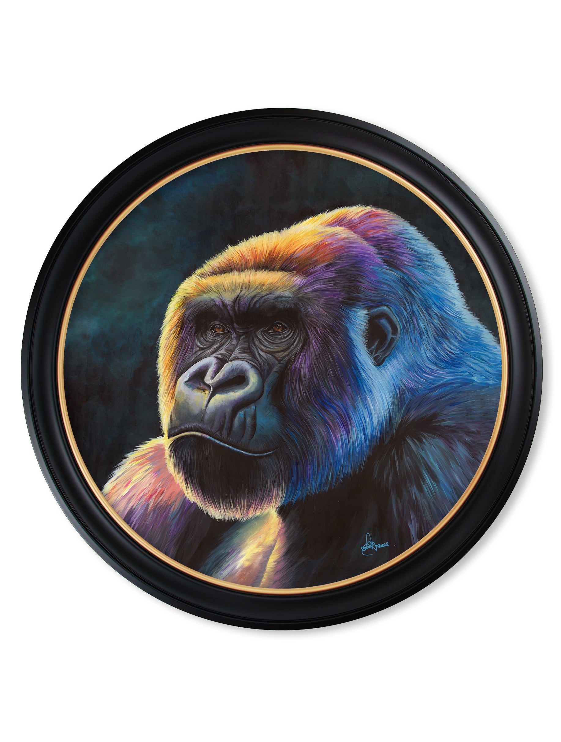 Order contemporary gorilla portrait Oxford round frame 70cm UK
