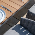 Order multi functional large extending timber dining table with modern charcoal rope chairs