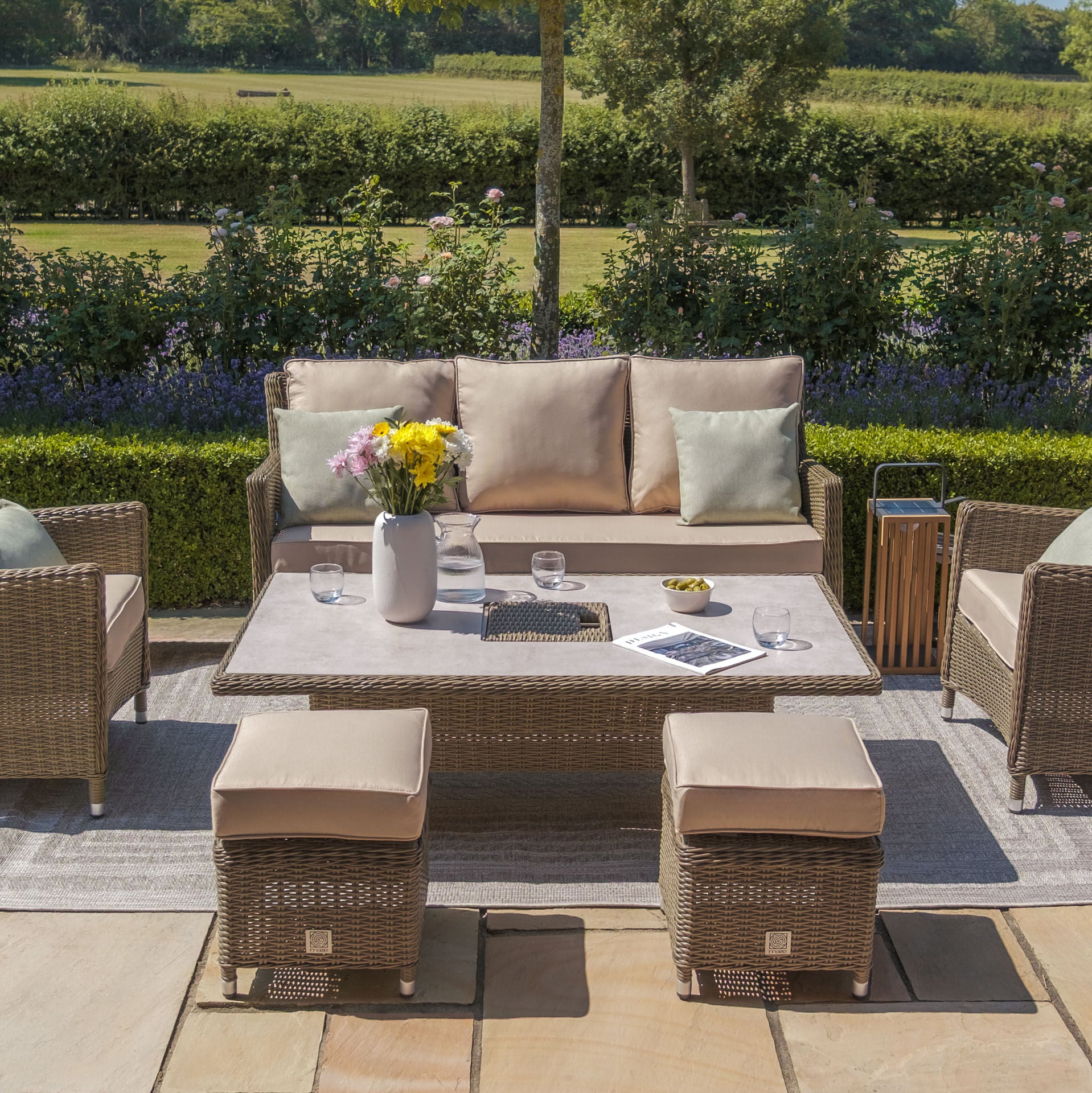 Order multi functional rectangular outdoor dining table with central ice bucket chiller
