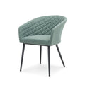 Order multi functional round timber dining table with modern sage green luxury fabric chairs
