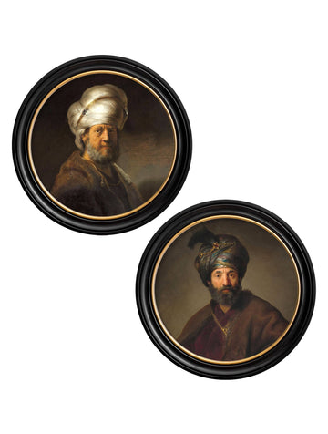 c.17th Century Rembrandt's Oriental Gentlemen - Round Frame - Blythe Living