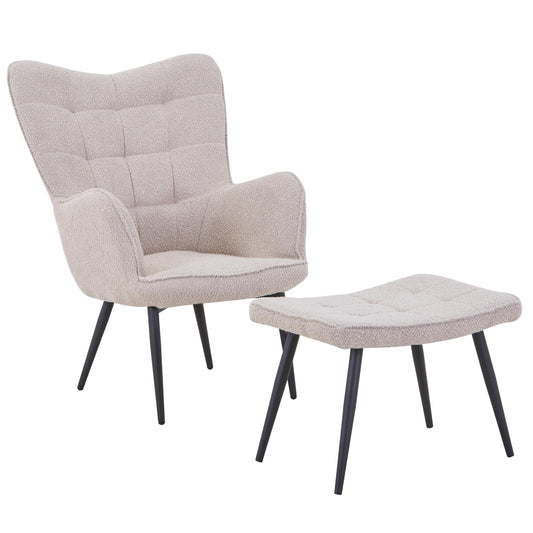 Paris Boucle Light Brown Armchair & Footstool Online