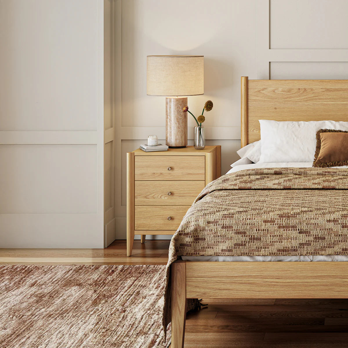 Paris Oak 3 Drawer Bedside Table