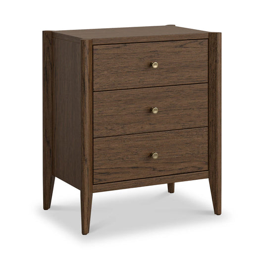 Paris Oak 3 Drawer Bedside Table Brown
