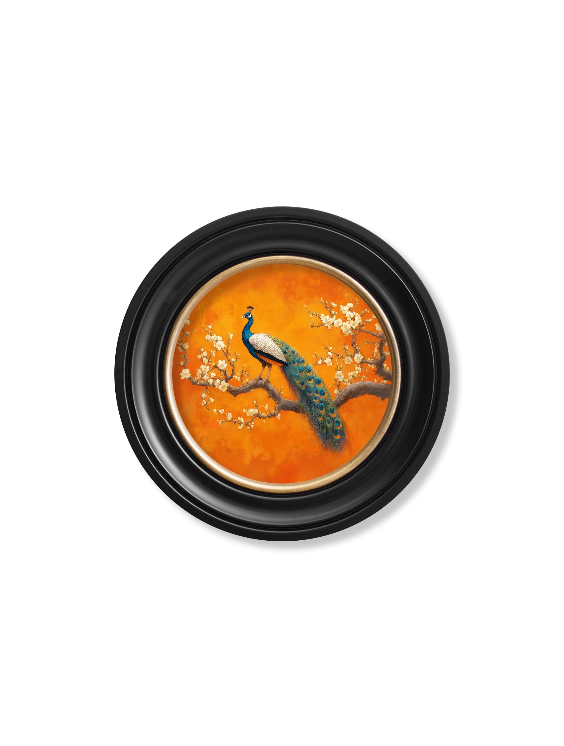 Peacocks In Saffron Garden - Oxford Round Frame - Blythe Living