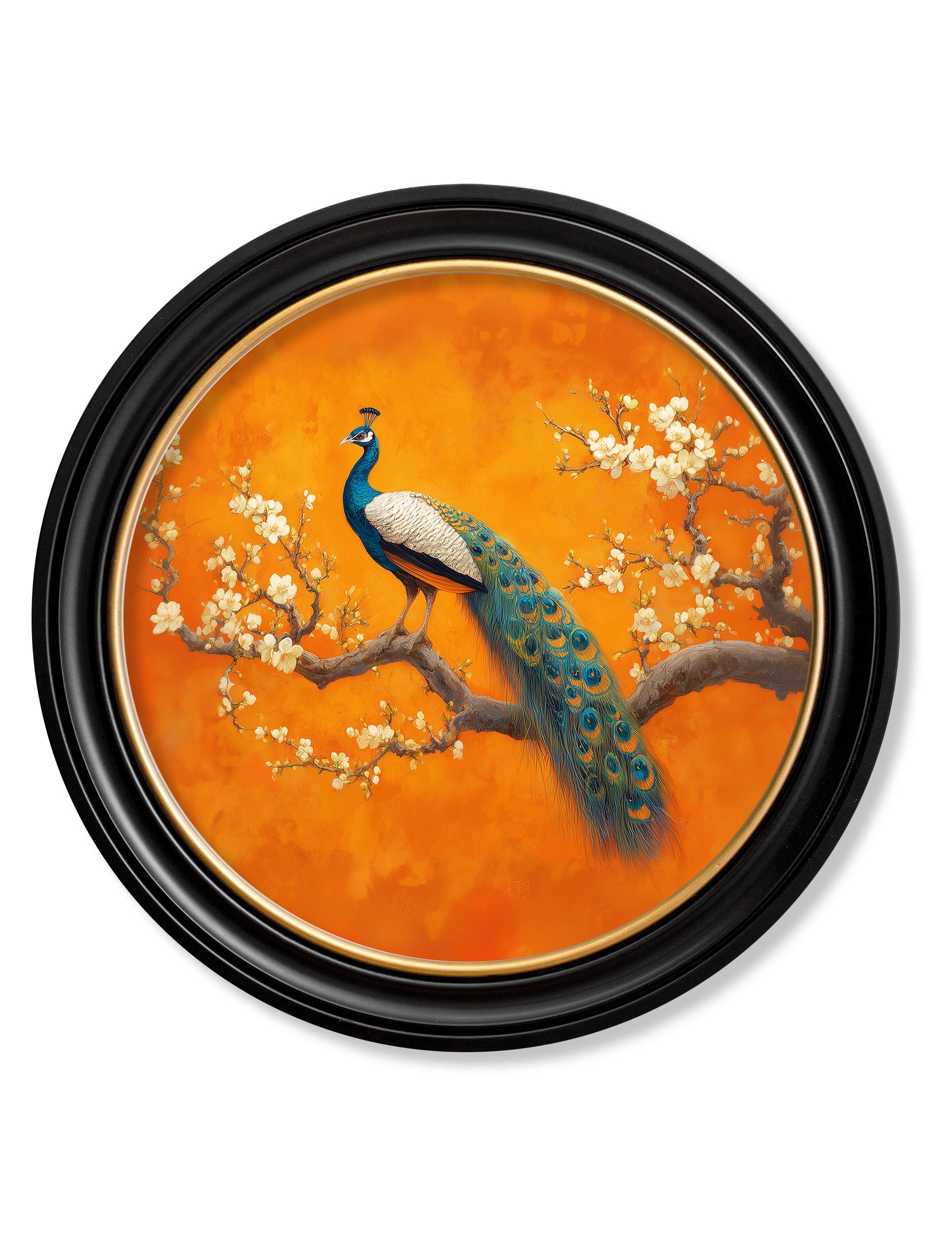 Peacocks In Saffron Garden - Oxford Round Frame - Blythe Living