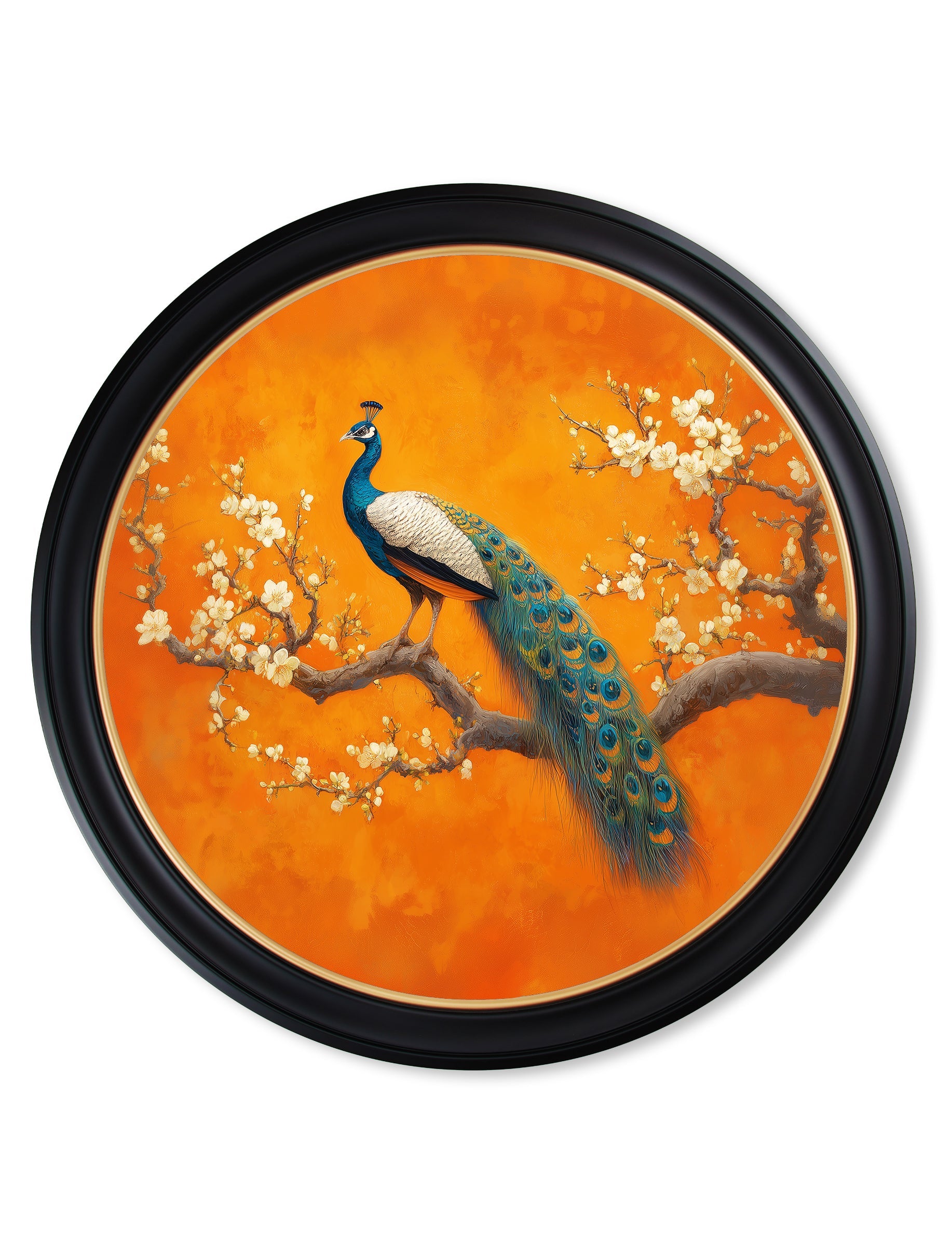 Peacocks In Saffron Garden - Oxford Round Frame - Blythe Living