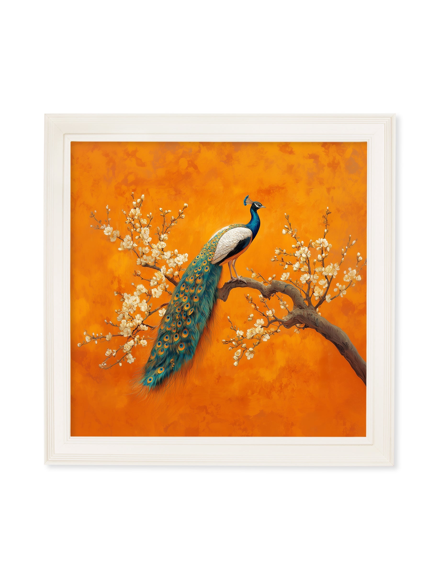 Peacocks In Saffron Garden - Cream Hurstwood Square Frame - Blythe Living